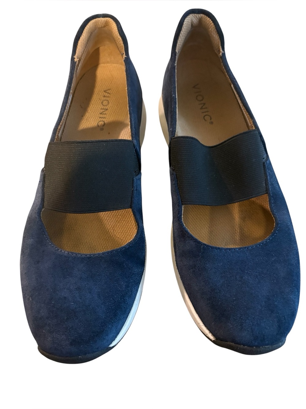 VIONIC Cadee Navy  Suede Slip-Ons with Black Elastic Strap size 9 no flaws